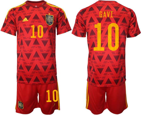 Men's Spain #10 Gavi Red Home Soccer Jersey Suit
